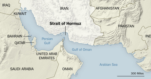 Eo biển Hormuz, nơi xảy ra vụ việc. Đồ họa: NYTimes.
